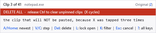 The overlay with the DELETE ALL banner showing